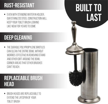 Adora Stainless Steel Toilet Brush with Holder, Bowl Scrubber with Durable Clean