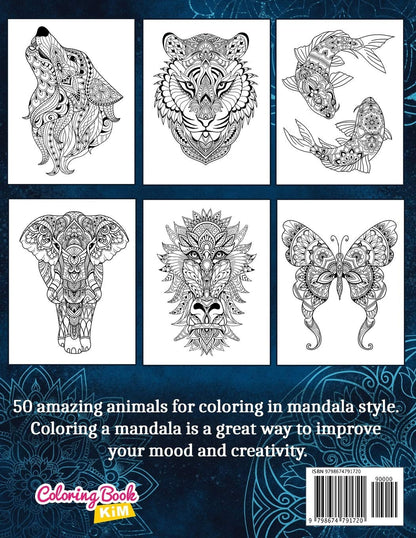 Amazing Animals: Adult Coloring Book, Stress Relieving Mandala Animal Designs