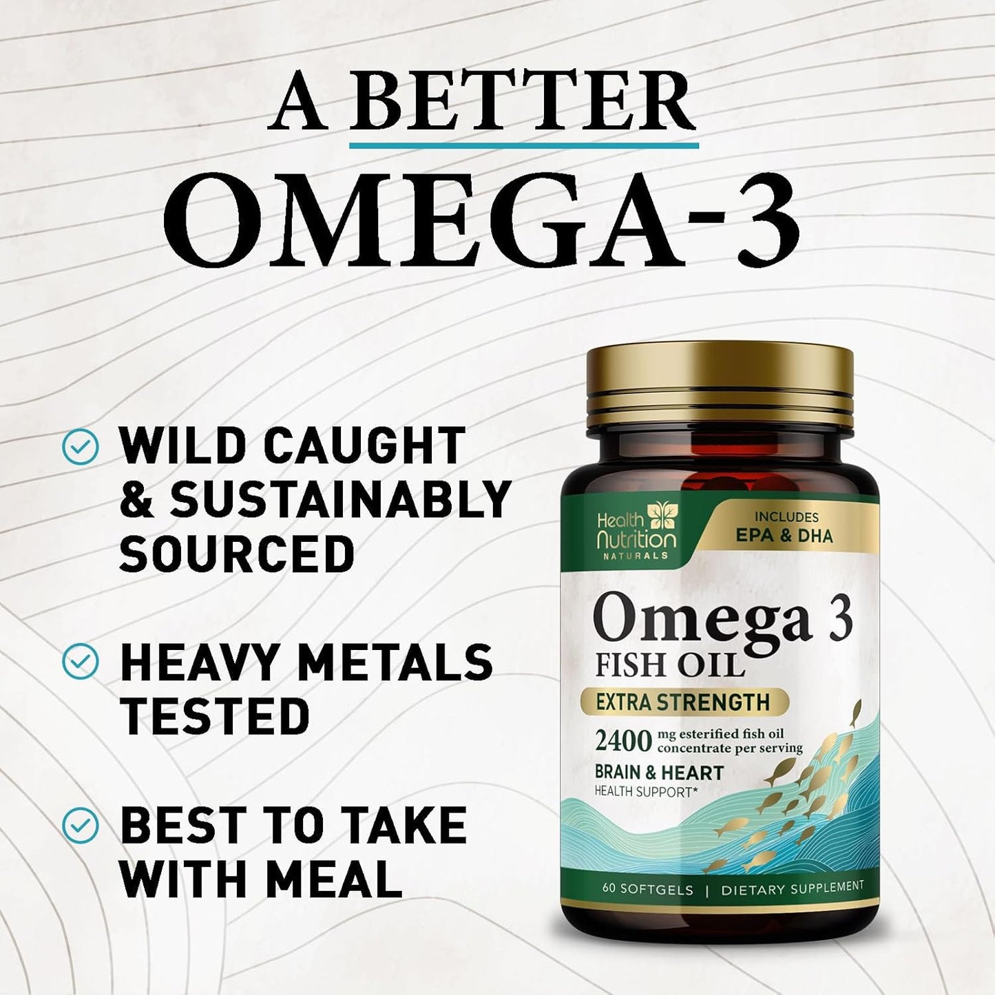 Omega 3 Fish Oil Triple Strength 1200 Mg, Omega-3 Supplements, Natural Brain Hea