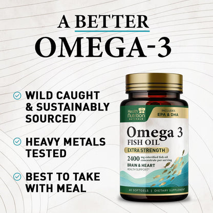 Omega 3 Fish Oil Triple Strength 1200 Mg, Omega-3 Supplements, Natural Brain Hea