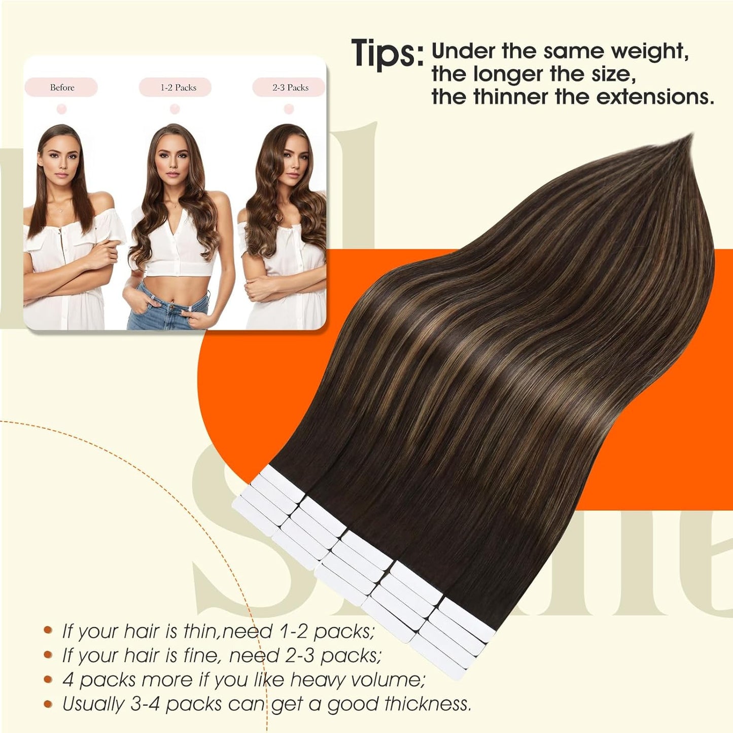 Tape in Hair Extensions 20Inch Tape in Human Hair Color 2/8/2 Balayage Dark Brow