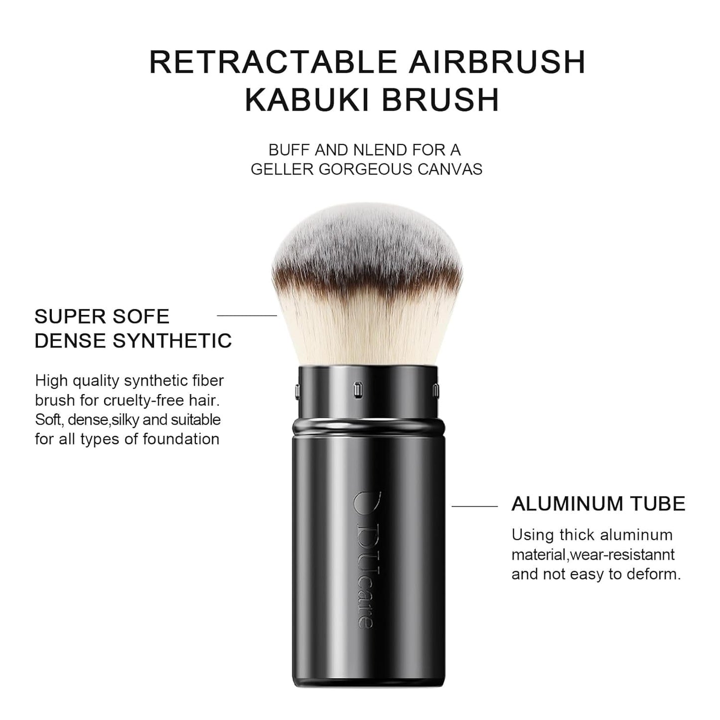 Retractable Airbrush Kabuki Brush for All Face Makeup & Foundation for Liquid, C