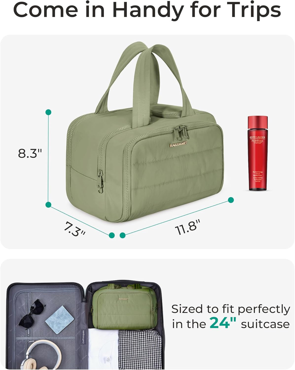 Travel Toiletry Bag, Lightweight Large Wide-Open Travel Bag for Women, Puffy Cos