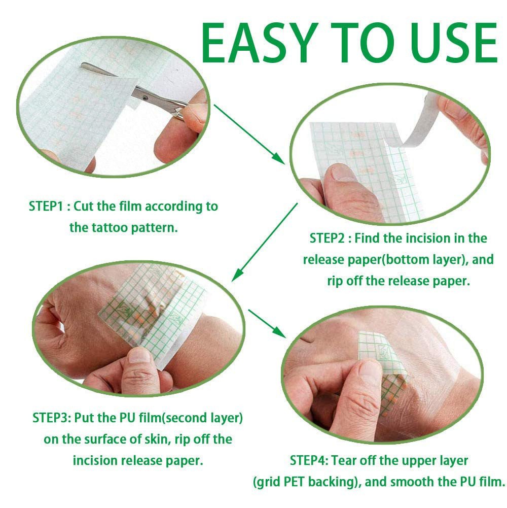 Tattoo Aftercare Bandage 5 Sheets 8 X 8 in - Waterproof Transparent Film for Tat
