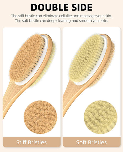 2 Pack Shower Brush with Soft and Stiff Bristles, Bath Dual-Sided Long Handle Ba