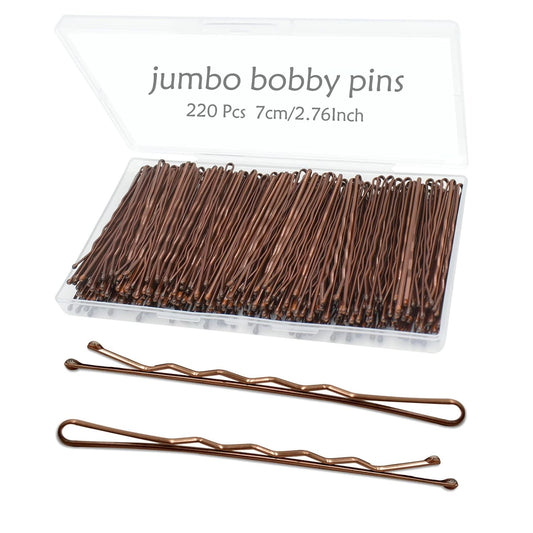 220Pcs 2.76 Inch Large Brown Bobby Pins for Women, Jumbo Long Pins with Box, Reu