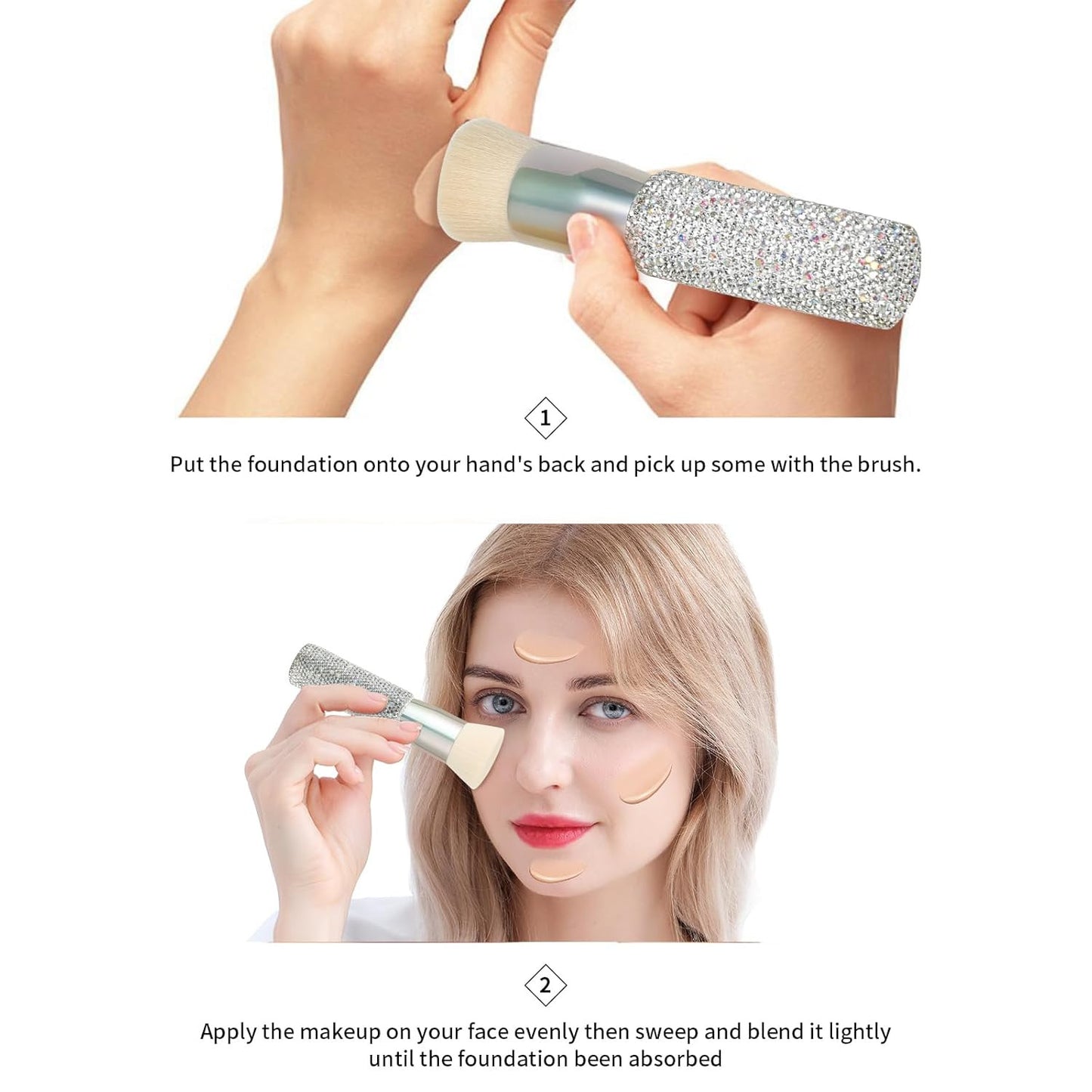 Rhinestone Foundation Brush Diamond Bling Makeup Tanning Brush Flat Top Kabuki B