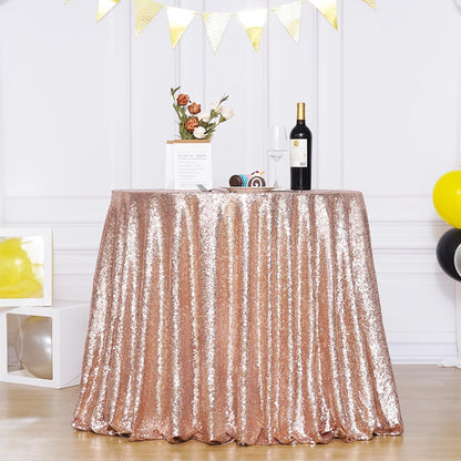 120 Inch round Rose Gold Sequin Tablecloth for Party Cake Dessert Table Exhibiti