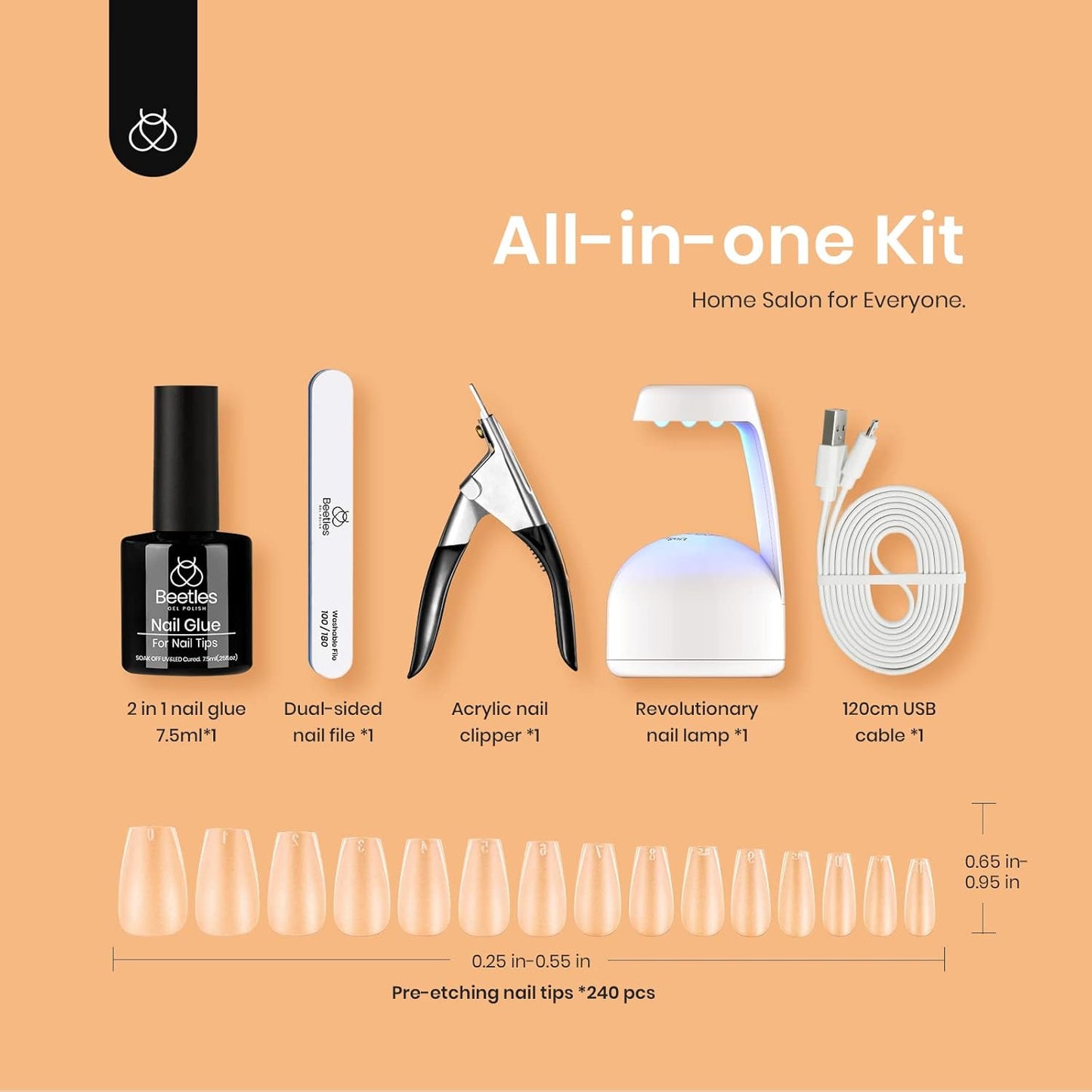 Nail Extension Kit,240 Pcs Pre Shaped Short Coffin Nail Tips Full Matte Gelly Ti