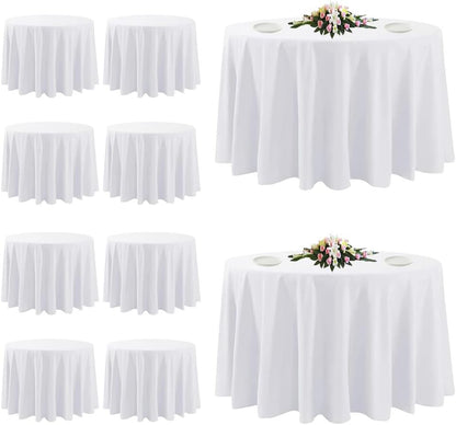 10 Pack White round Tablecloths, 120 Inch Stain Resistant and Wrinkle Polyester