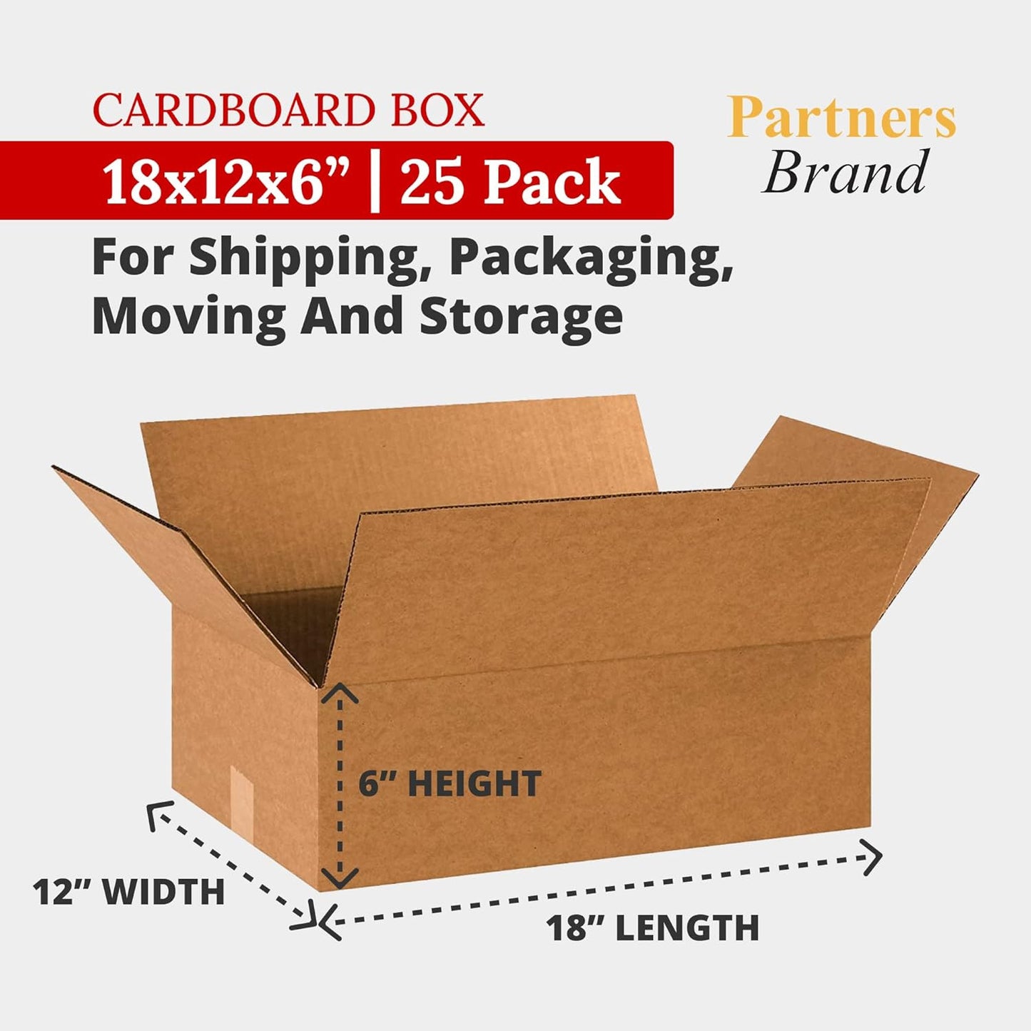 18X12X6 Corrugated Cardboard Boxes, 18"L X 12"W X 6"H, Pack of 25 | Shipping, Pa
