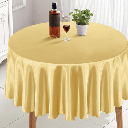 1 Pack 84 Inch / 7Ft round Tablecloth Satin Table Cover, Gold Table Cloth Overla