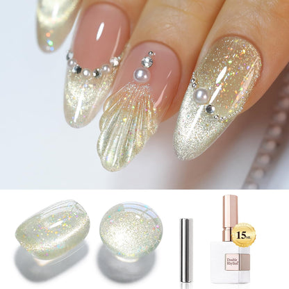 0.5 OZ Cat Eye Gel Polish with Magnet 15ML Holographic Glitter Shimmer Transluce