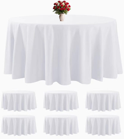 6 Pack White round Tablecloths 120 Inches Table Cloth Stain and Wrinkle Resistan