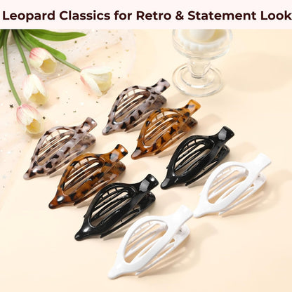 8 Pack Tortoiseshell Flat Hair Clips – French Style Matte Claw Barrettes for Wom