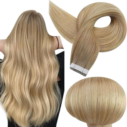 Ombre Tape in Hair Extensions Real Human Hair Color 6/27/60 Balayage Blonde Invi