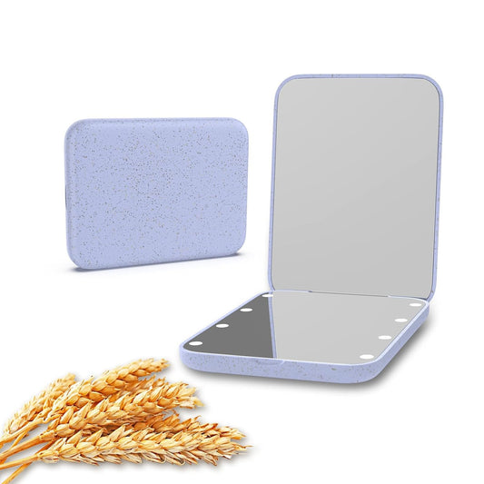 Wheat Straw Pocket Mirror, 1X/3X Magnification Travel Mirror for Purse, Folding