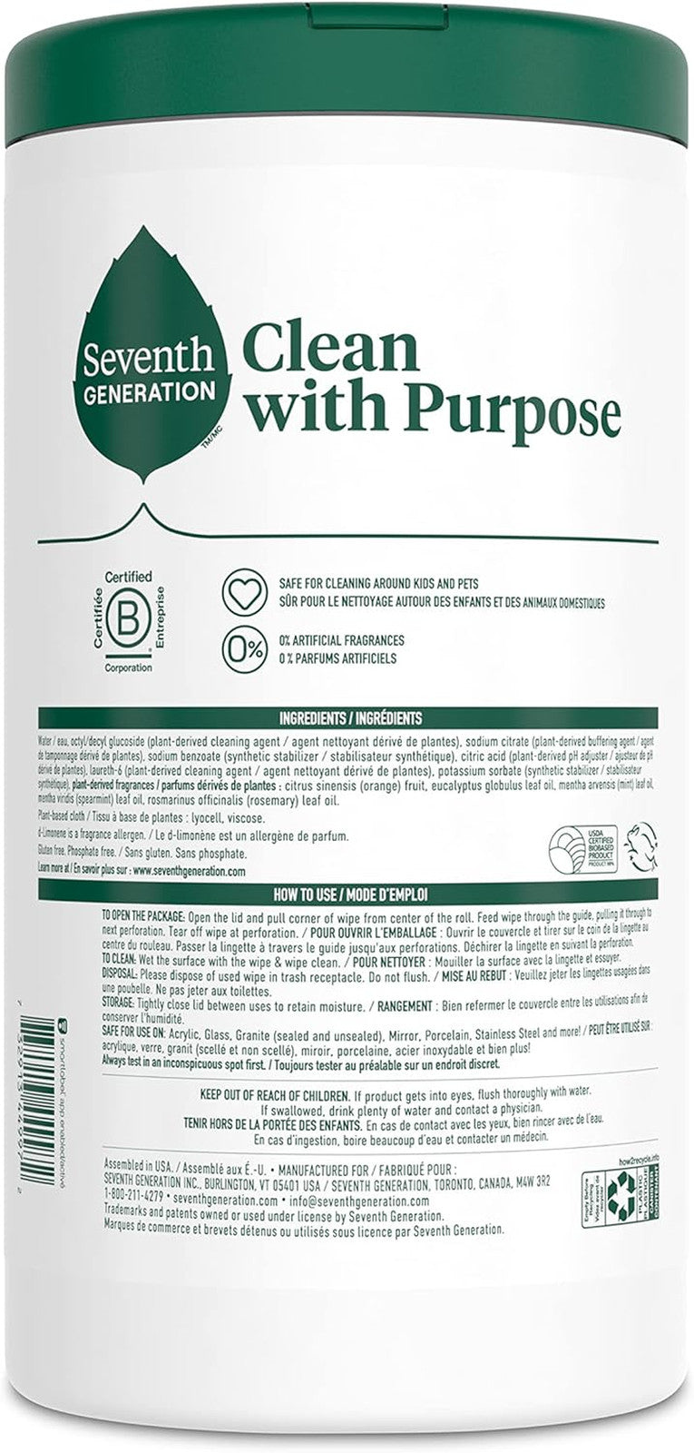 Multi Purpose Wipes All Purpose Cleaning Garden Mint Scent with 100% Essential O