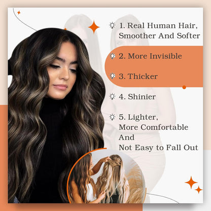 Tape Ins Human Hair Extensions Balayage Tape in Hair Extensions 16Inch Seamless