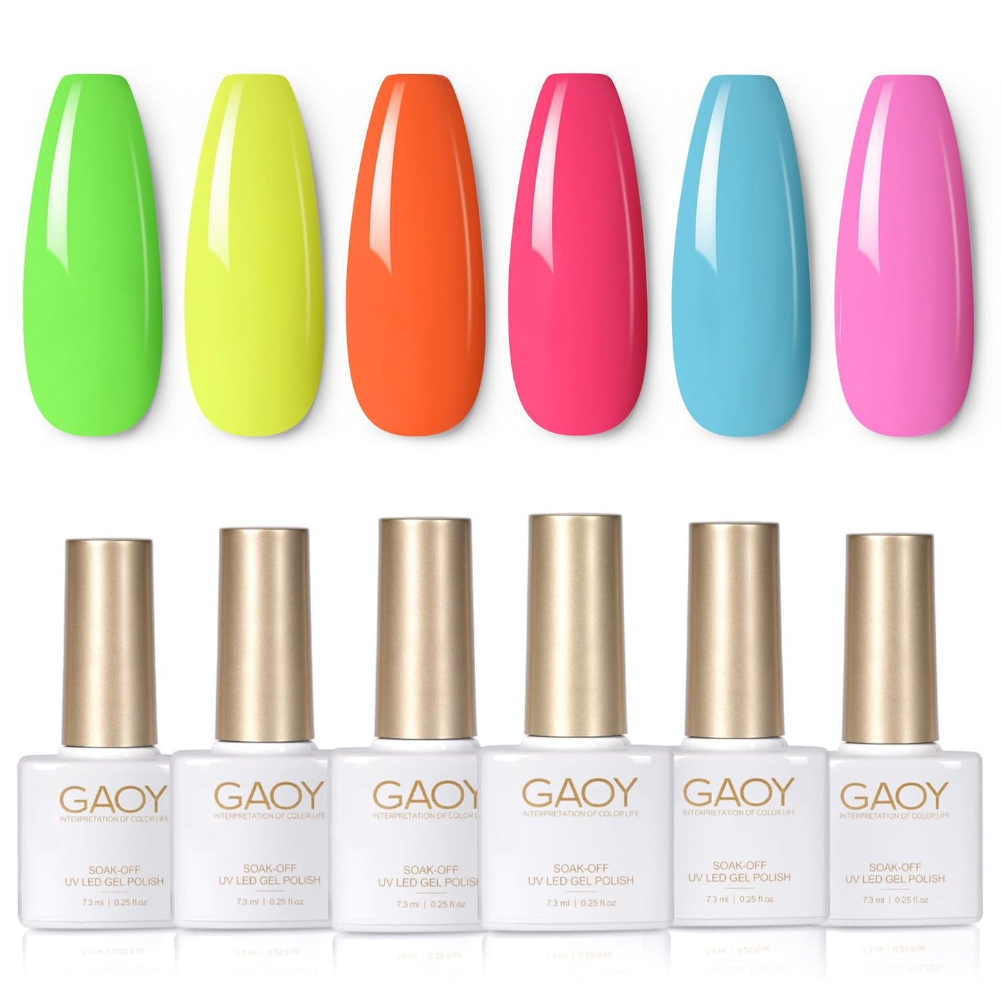Neon Gel Nail Polish Set, 6 Bright Colors Orange Hot Pink Glow in Dark, Soak off