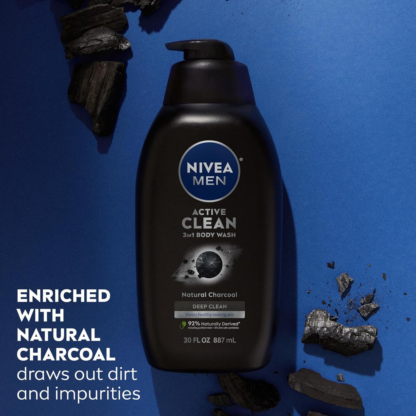 Active Clean Body Wash with Natural Charcoal for Normal to Oily Skin, 3-In-1 Cha