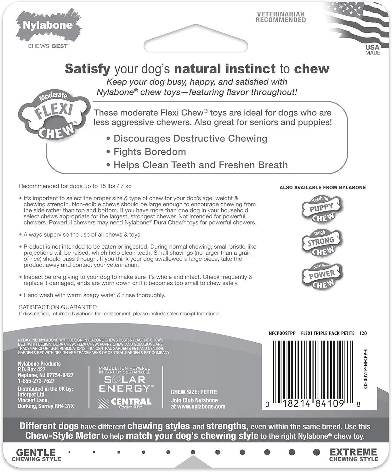 Original Bone Flexi Chew Toy for Dogs, Dog Toys for Moderate Chewers, Bacon & Pe