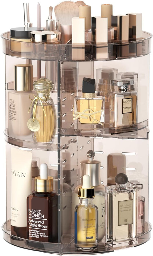 360 Rotating Makeup Organizer with Lipstick Slots, DIY 8 Adjustable Height Spinn