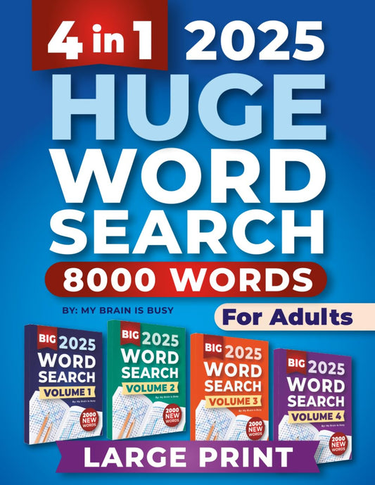 4 in 1 HUGE Word Search Books for Adults: Large Print Word Find Puzzles for Seni