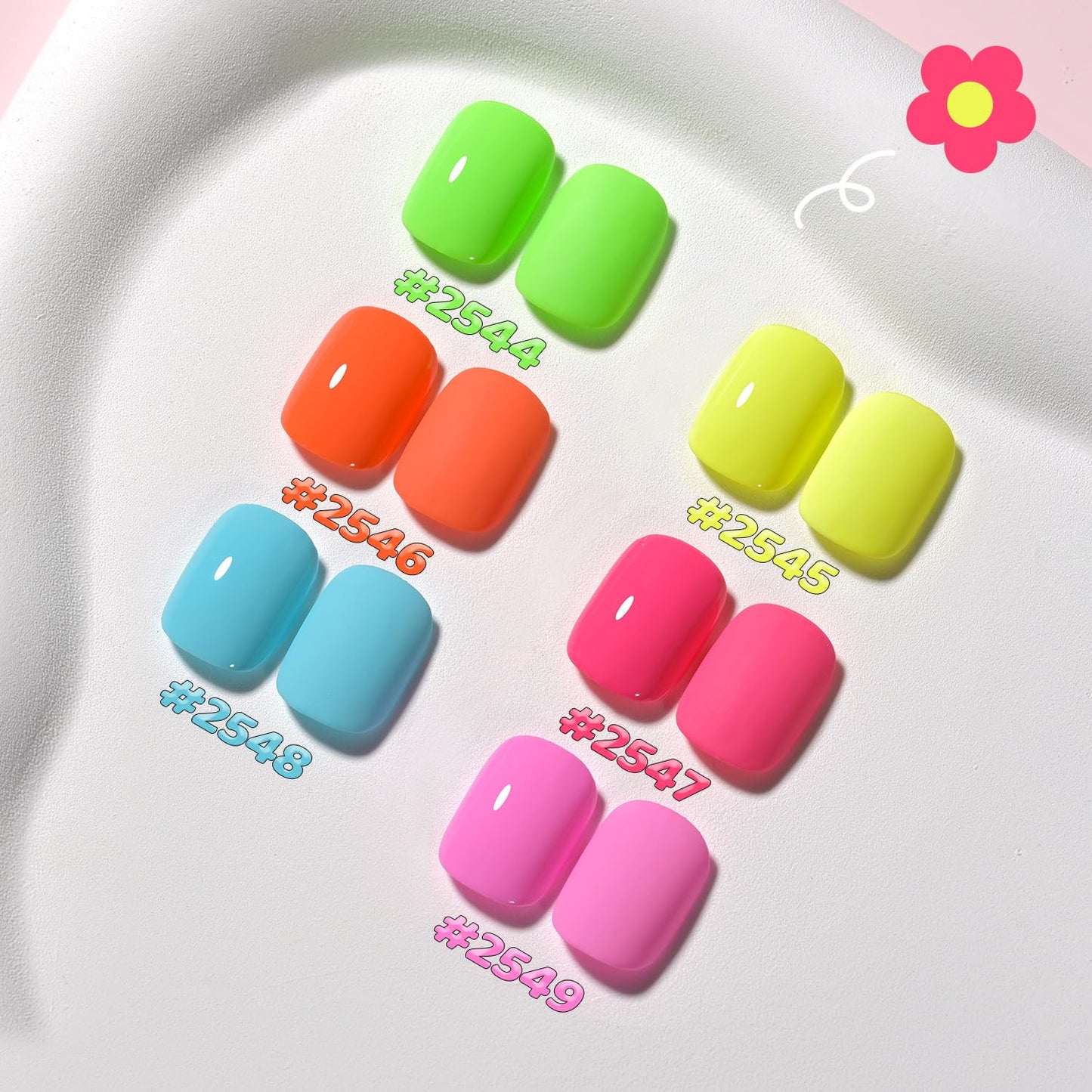 Neon Gel Nail Polish Set, 6 Bright Colors Orange Hot Pink Glow in Dark, Soak off