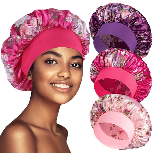 3 Pack Satin Bonnet Silk Hair Bonnet for Sleeping, Sleep Bonnets for Women Large