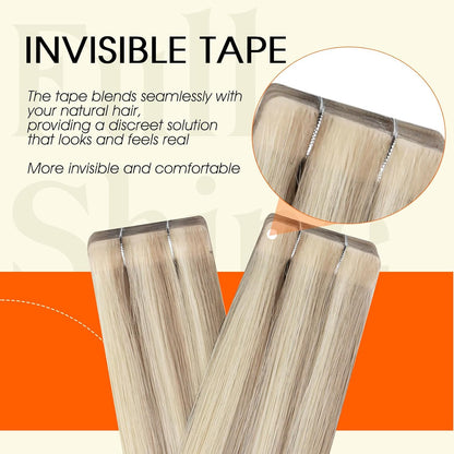 Tape in Hair Extensions Injection Human Hair Tape in Extensions Color 18/613 Ash