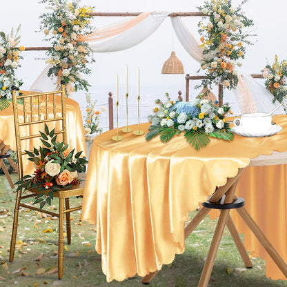 10 Pack 90 Inch Gold round Satin Tablecloths round Satin Table Cloths, Overlay S