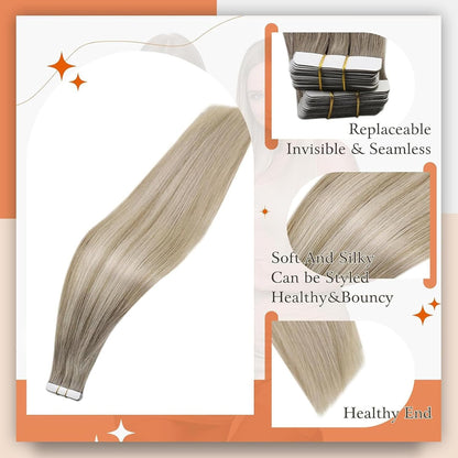 Tape in Hair Extensions 20Inch Tape in Extensions Color 19/8/60 Grey Fading to A