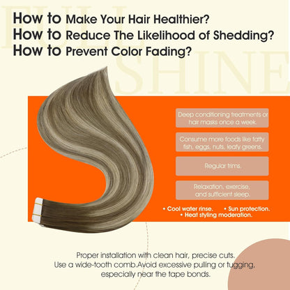 Tape Ins Human Hair Extensions Color 7 Brown Fading to 1000 Blonde and 7 Tape in