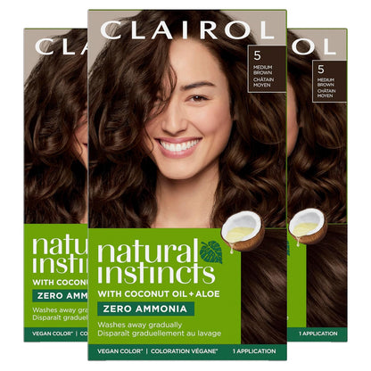 Natural Instincts Demi-Permanent Hair Dye, 5 Medium Brown Hair Color, Pack of 3
