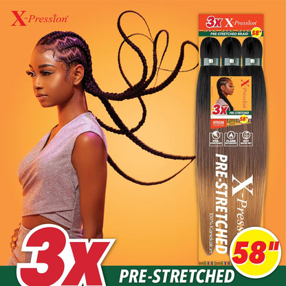 X-Pression Prestretched Braiding Hair - 3X Braid 58 Inch All Kanekalon Flame Ret