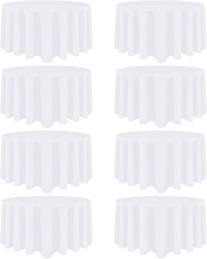 8 Pack White round Tablecloth 120 Inch White Table Cloth Stain and Wrinkle Resis