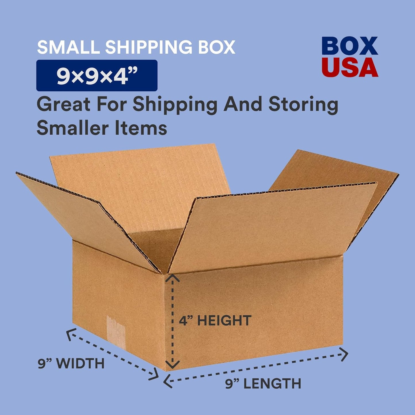 9X9X4 Flat Corrugated Boxes, Flat, 9L X 9W X 4H, Pack of 25 | Shipping, Packagin