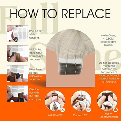 White Blonde Tape in Hair Extensions Tape in Extensions Human Hair 10Inch Seamle