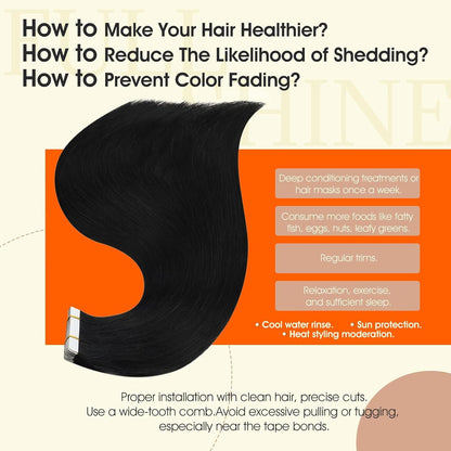 Tape in Hair Extensions Human Hair 14Inch Black Human Hair Extensions Invisible