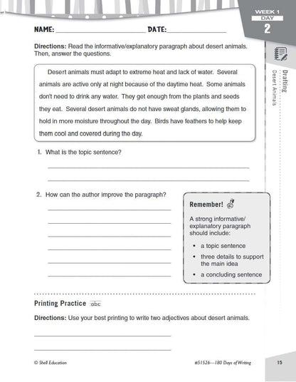 180 Days of Writing for Third Grade - an Easy-To-Use Third Grade Writing Workboo