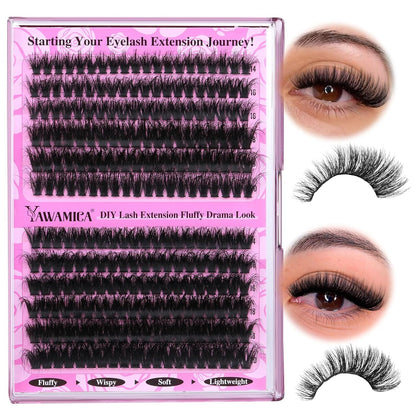 Wispy Individual Lashes Clusters Fluffier Eyelash Extension 150D+200D Thick Volu