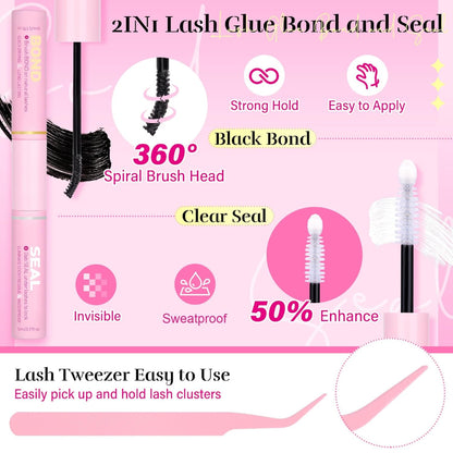 Wispy Lash Clusters Kit Natural Lash Extension Kit 192 Pcs Cluster Eyelash Exten