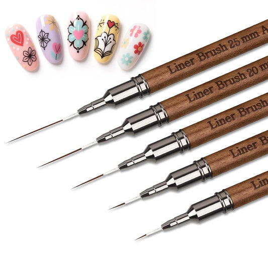 Wood Grain Nail Art Pens, Liner Brushes Set, 5PCS Brown Color Nail Tools for Lon
