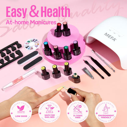 34 Pcs Gel Nail Polish Kit with U V Light, 20 Colors All Seasons Soak off Gel Po