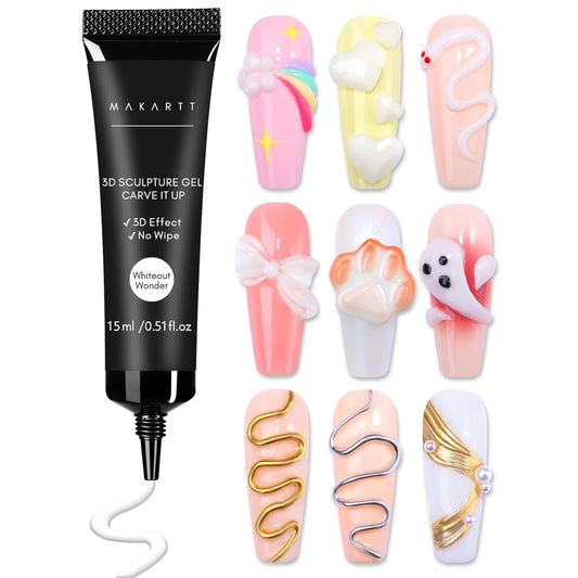 3D Nail Gel for Nail Art: No Wipe 15G White Sculpting Molding Candy Craving Gel
