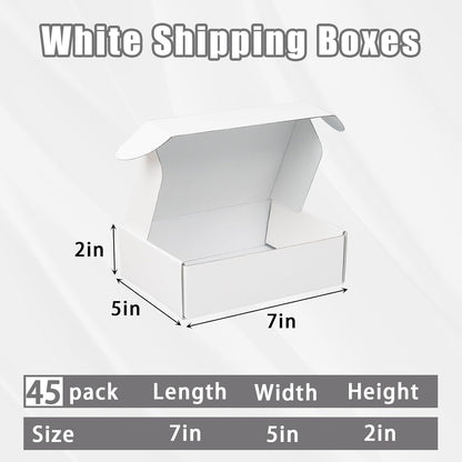 7X5X2 Inch White Shipping Boxes, 45-Pack Mailer Boxes for Small Business, Corrug
