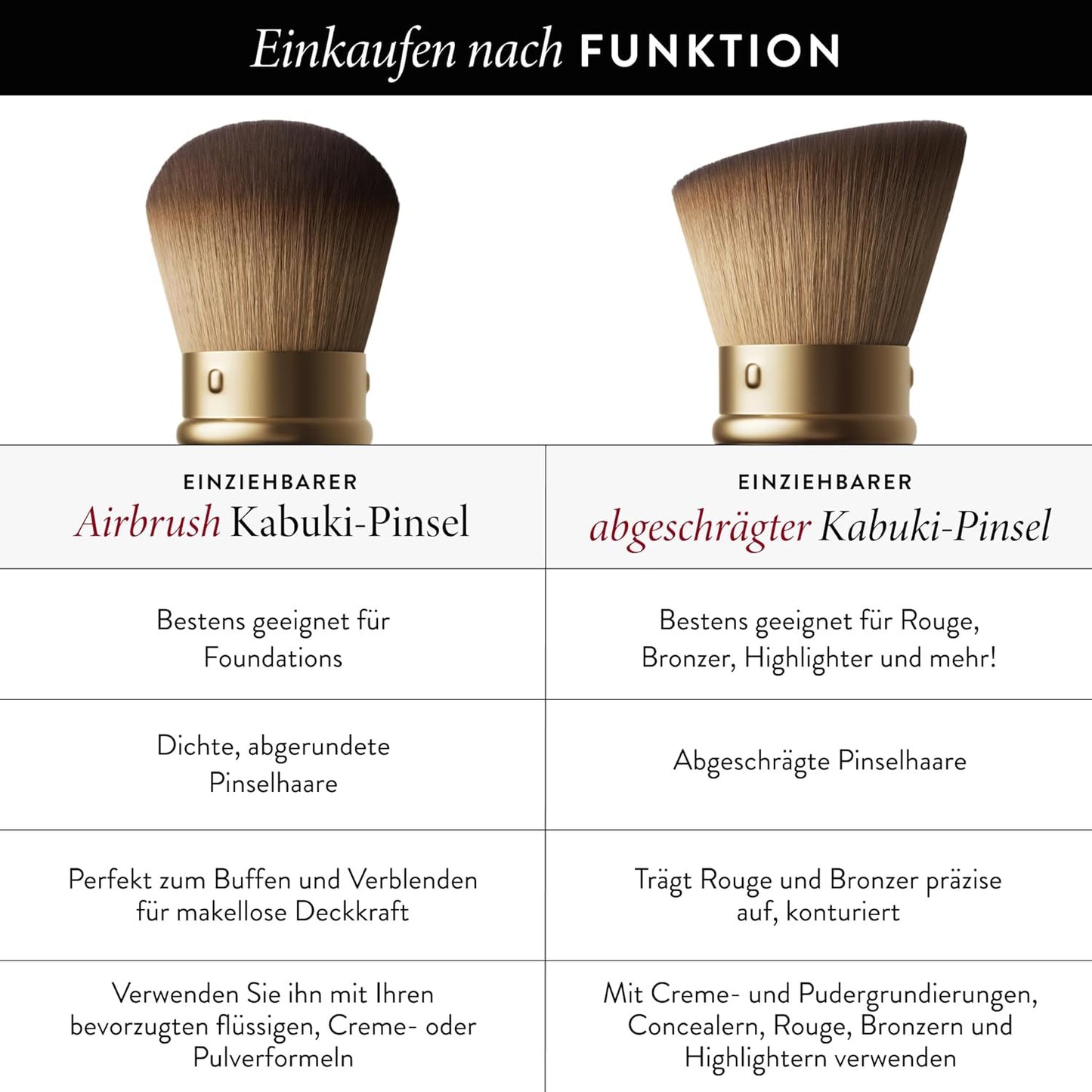 Retractable Black Kabuki Brush for Liquid, Cream and Powder Face Makeup with Alu