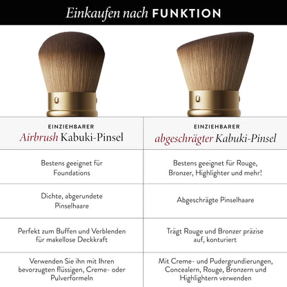 Retractable Black Kabuki Brush for Liquid, Cream and Powder Face Makeup with Alu