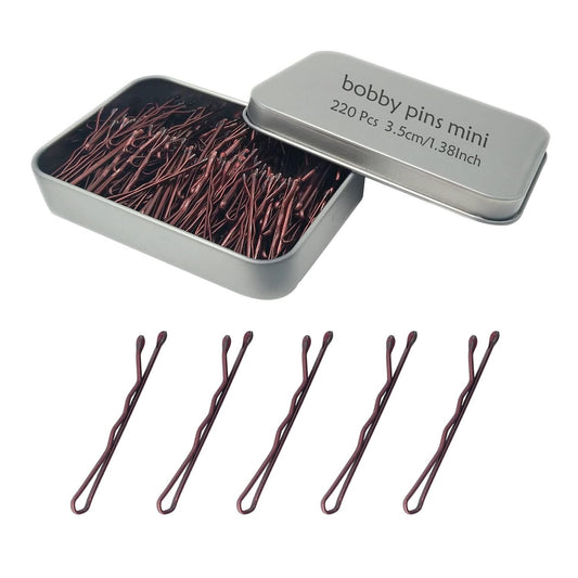 220 Count Mini Wavy 1.38 Inch Bobby Pins Brown,  Small Hair Bobby Pins with Stor